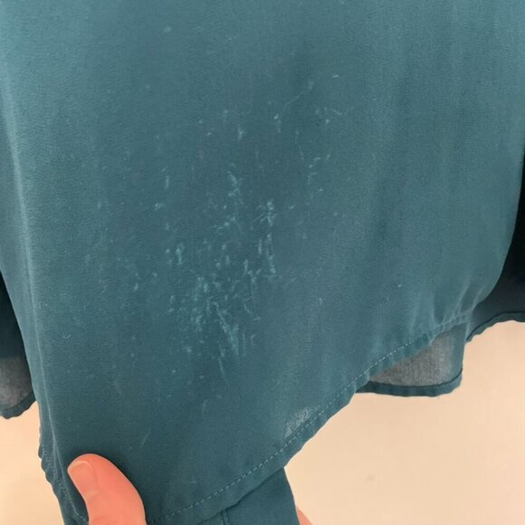 TORRID 2 Plus Size Lace Inset Georgette Blouse Solid Teal Blue Green Long Sleeve - Picture 8 of 16